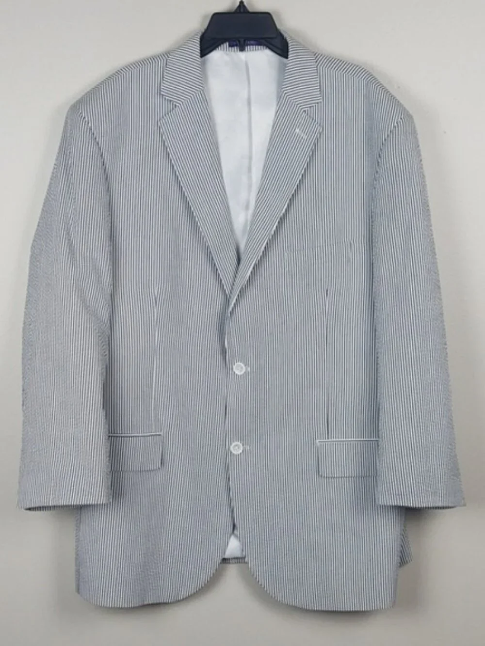 Vinci Seersucker Blazer Gray Striped Cotton 52S Preppy Old Money Wedding Summer